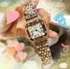 Luxury Lovers Square Roman Tank Quartz Watches Femmes Diamonds Ring Fine en acier inoxydable Bracelet Gold Bracelet