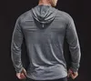 ジャージを走る秋の冬の太いシャツの男の男性長袖フード付きジムTフィットネストレーニングTシャツクイック乾燥通気づけスポーツ