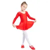 Scenkläder ensnovo långärmad spandex Gymnastik Leotard Girls Ballet Dancing Dress Kids Dance Skating Dresses