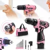 Electric Drill 14 Piece Pink Cordless 12V Lithiumion Driver Set House Repairing Tool With 12 Inch Storage Bag Home Maintenance Kit 230106