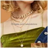 Pendant Necklaces Mtilayer Herringbone Choker Necklace For Women Gold Color Chunky Paper Clip Snake Chain Trendy Charm Jewelry Drop Dhhw2