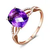 Solitaire Ring kvinnlig ametist Ny geometrisk färgdroppleverans smycken DHHLS