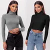 Jerseys Mulheres Casual Casual Sweater Color Sólida Turtleneck de Manga Longa Crop Crop Crop Tops Pullover Spring Autumn Moda feminina CLO