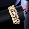 Link Bracelets Pera Gorgeous Dubai Gold Color Purple Pink Cubic Zirconia Large Wide Bangles Luxury Banquet Jewelry For Women B036