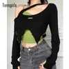 Femmes T-shirt Tonngirls Y2k Vintage T-shirt Grunge Tie Dye Crop Tops 2 pièces Femmes Casual Camis Streetwear Manches Longues À Lacets Tee Top 230106