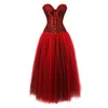 Bustiery gorsets gotycki gorset z burleskową długą spódnicą kobiety plus size overbust bustier sukienki wiktoriańskie czerwone sukienki tańczące