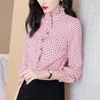 Frauenblusen Hemden koreanische Frauen Chiffon Bluse Langarm Shirt Frau Vintage Rüschen Tops Punkt Druck 3xl