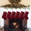 Kerstdecoraties geruite kousen hangende ornamenten pluizige top tartan kwellen geschenken tas herbruikbaar kerstmis huisdecoratie woonkamer decor