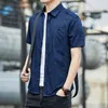 Chemises décontractées pour hommes couleurs unies à manches courtes chemise d'outillage respirant mince revers ample coton grande taille blanc noir 5XL
