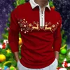 Men's Polos Christmas Printed Lapel Long Sleeve Men's Casual Polo Shirt