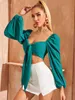 Women Super Short Sexy Lace Up Slim Bubble Sleeve Solid Shirt Designer 2023 New Long Sleeve Shirt 7 Colours