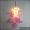 Gift Sets Led Light Dream Catcher Two Rings Feather Dreamcatcher Wind Chime Decorative Wall Hanging Mticolor 12Ms J2 Drop Delivery B Dhzfk