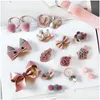 H￥rtillbeh￶r 18st/Lot Baby Girl Clip Set Ribbon Bowknot Crown Barrettes Children Boutique Headwear Hairpins 584 K2 Drop Deliver Dhzy6