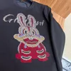 Men Sweatshirts New Year Style Mens Sweater Red Rhinestone Rabbit Pattern Plush Warm High-quality Man Pullover Male Hoodies Clothing