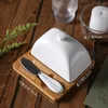 Plates Bamboo Butter Plate Set Creative With Ceramic Lid Knife Western Cheese Box