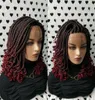 Ombre Red Short Box Braids Wig With Curly Tips Synthetic Fully Handmade Braided Lace Front Wigs For Black Women9843763