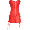 Bustiers Corsets Sexy Femmes Corset En Cuir Burlesque Costumes À Lacets Fermeture Éclair Brillant Bustier Overbust Body Shaper Plus La Taille Noir / Rouge