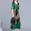 Casual Kleider Vintage Frauen Langes Kleid Elegante Mode Robe Femme Sommer V-ausschnitt Knielangen Kurzarm Leopard Print SummerCasual