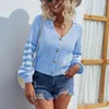 Women's Knits Pink Knitted Cardigan Women V-neck Long-sleeved Autumn Winter Sweater Fashion Single-breasted Striped