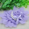 Decorative Flowers 1pcs Big Chiffon Rose Flower Pearls Headband-Wedding Appliques B182