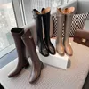 Boots New Autumn Winter Leather Riding Women's Thickened Middle Heel Zipper Woman Round Toe Knee High Botas Femininas 221215