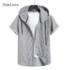 Men's T Shirts Mens Hooded T-shirt Sexy Male Clothing 2023 Summer Fashion Striped Tops Latest Casual Buttons Up Tees Shirt Men HoodiesMen's