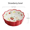 Bowls 360ml Fresh Orchid Strawberry Bowl Tableware Ceramic Fruit Salad Cute INS Chrysanthemum Leaf Plate Dish Candy