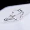 Pierścienie klastra 925 Sterling Srebrne kobiety zaręczynowe obrączkę 9x10 mm Owalne Cabochon Semi Mount Ustawienie CZ