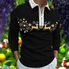 Men's Polos Christmas Printed Lapel Long Sleeve Men's Casual Polo Shirt