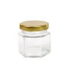 Lagringsflaskor 12pack 45 ml Hexagon Mini Glass Honey Burkar med Dipper lock Bee Pendants Jutes Perfect For Baby Showers Wedding Party Favors