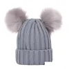 Czapki czapki 2021 Akcesoria dla niemowląt Dziewczyna Dziewczyna chłopiec niemowlę zima ciepłe szydełkowe dzianinowe kulki futrzane czapkę 1065 x2 kropla dhirc