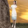 Vêtements ethniques Robe de style chinois Traditionnel Qipao Vintage Élégant Stretch Coton Cheongsams Robes Femmes Floral Colthes Oversize Party