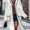 Women's Wool Blends Autumn And Winter European and American Lapel Solid Color Cashmere Contrast Pocket Long Coat Overcoat 230107