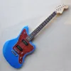 Factory Custom Metal Blue Electric Guitar with Red Tortoise Pickguard 2 Pickups Rosewood Fretboard 22 frets Can be Customized