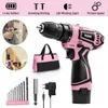 Electric Drill 14 Piece Pink Cordless 12V Lithiumion Driver Set House Repairing Tool With 12 Inch Storage Bag Home Maintenance Kit 230106
