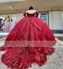 2023 Sparkly paljetter Applique Quinceanera klänningar 2 stycken avtagbara boho långa ärmar kulklänningar tävling formell klänning prom söt 15 flickor