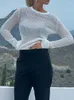 T-shirts femmes Boho inspiré tricoté haut pour femme rayé chemise blanche Sexy T-shirt à manches longues coton dames élégantes