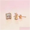 Stud 925 Sterling Sier Square Big CZ Diamond Earring Fit Pandora Jewelry Gold Rose Crose Dames oorbellen Drop levering DHHDA