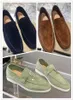 Top Designer Dam Klänning skor loro Cashmere loafers Sommar Klassiskt spänne runda tår Platt klack Fritidskomfort Fyra säsonger dam fabrikssko 35-46