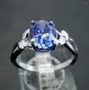 Cluster Rings Tanzanite Ring Wedding Jewelry 925 Silver Oval 7x9mm Women CZ Party Storlek 7/8/9