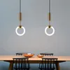 Hängslampor nordiska konst kreativa led loft matsal lampa guld ring café restaurang dekoration t9 rör 22w32wpendant