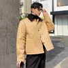 Herenjacks corduroy Korean chic splicing shirt kraag kort profiel lichtgewicht katoen oversized gewatteerde jas winter 230106