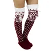 Femmes chaussettes dames Noël collés en tricot épais haut sur le genou bassages extensibles filles Bandoin bandage impression