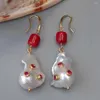 Brincos de balanço Yygem de água doce natural cultura Keshi Pearl Red Coral Cz Pave