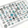 Band Rings 50 100Pcss Lot Vintage Boho Blue Stone Turquoise for Women Whole Mix Styles Ethnic Finger Ring Set Jewelry Party Gifts 5647445