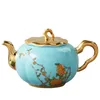 Conjunto de chá portátil de 5 peças do West Lake Blue - alça de cobertura de ouro e borda, porcelana de banquete, uso para a pessoa, especial para chá da tarde ou jantar em família