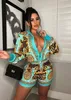 2023 Spring Two Piece Pants Women Designer Print Jacket and Shorts 2pcs Set Long Sleeped Outfits Ship234C