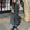 Women's Wool Blends Elegant Women Coat Korea Retro Dark Gray Double Breasted Long Sleeve Chic Loose Black Outerwear Ladies Jacket Overcoat 230107