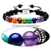 Brins de perles Yoga fait à la main 7 Chakra Arbre de vie Bracelets porte-bonheur Pierres de lave Perles Corde Bracelet en pierre volcanique noire Femmes Hommes 32 Dhkjw