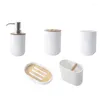 Badtillbehör Set 5st Bamboo Badrum Toalettborstehållare Tandbrush Glass Cup Soap Dispenser Dish Accessories